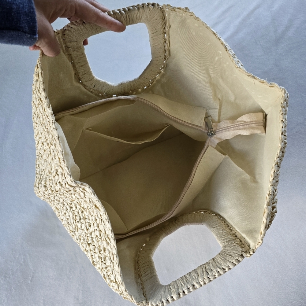 Ramla▪️Rafia Bag Half Moon Woven Straw Clutch Boho Beachy - Picture 6 of 7